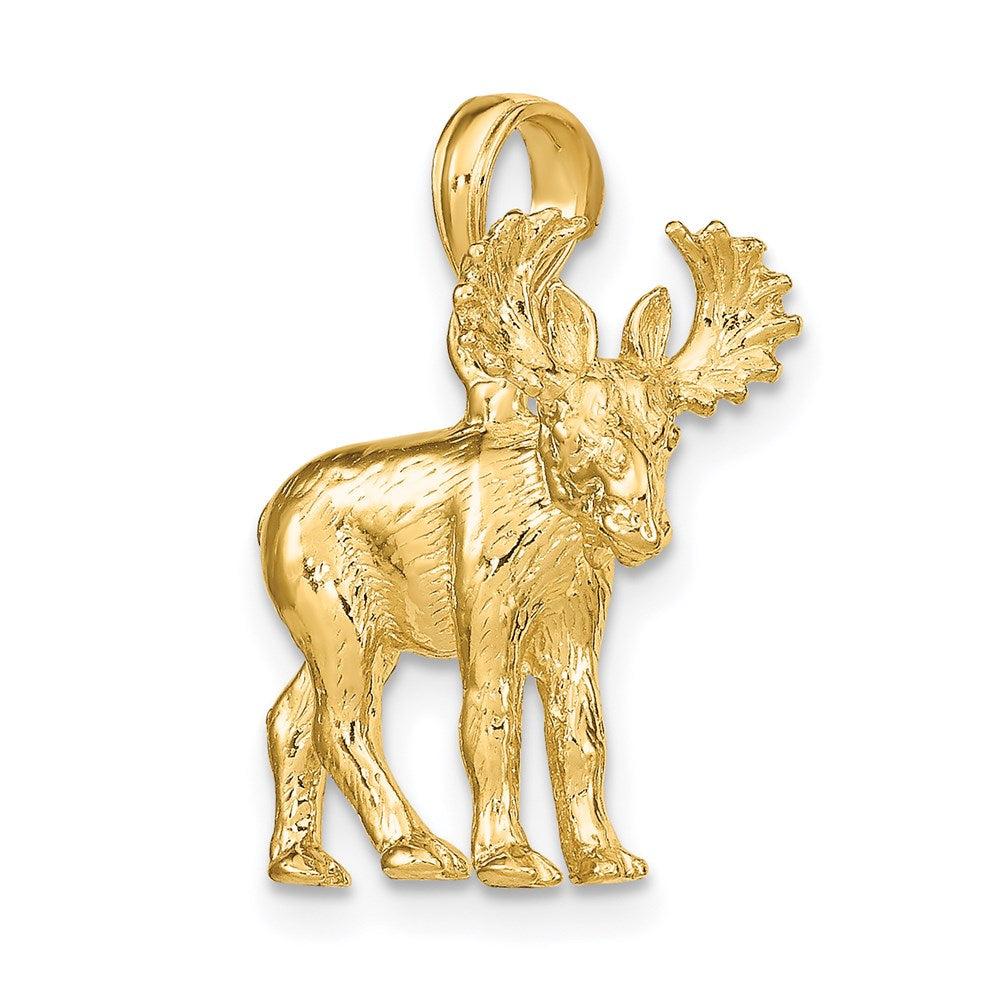 14k Yellow Gold 3-D Textured Moose Charm