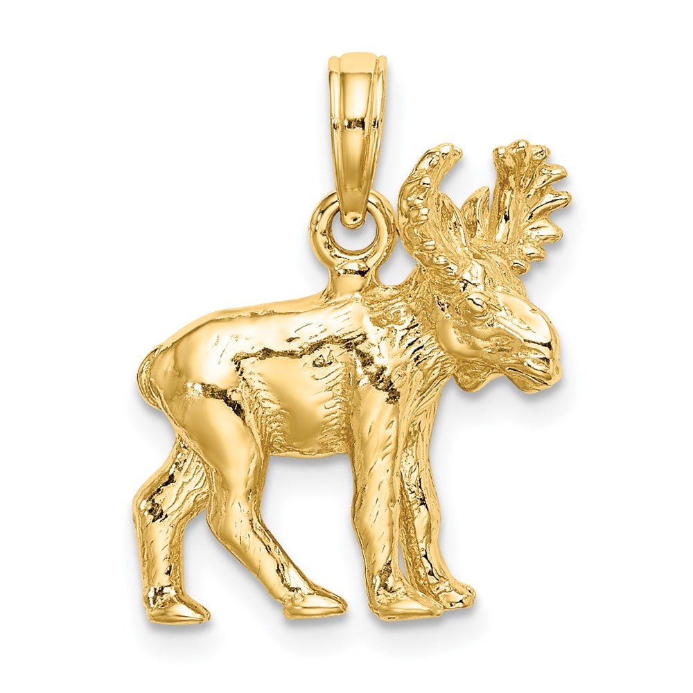 14k Yellow Gold 3-D Textured Moose Charm