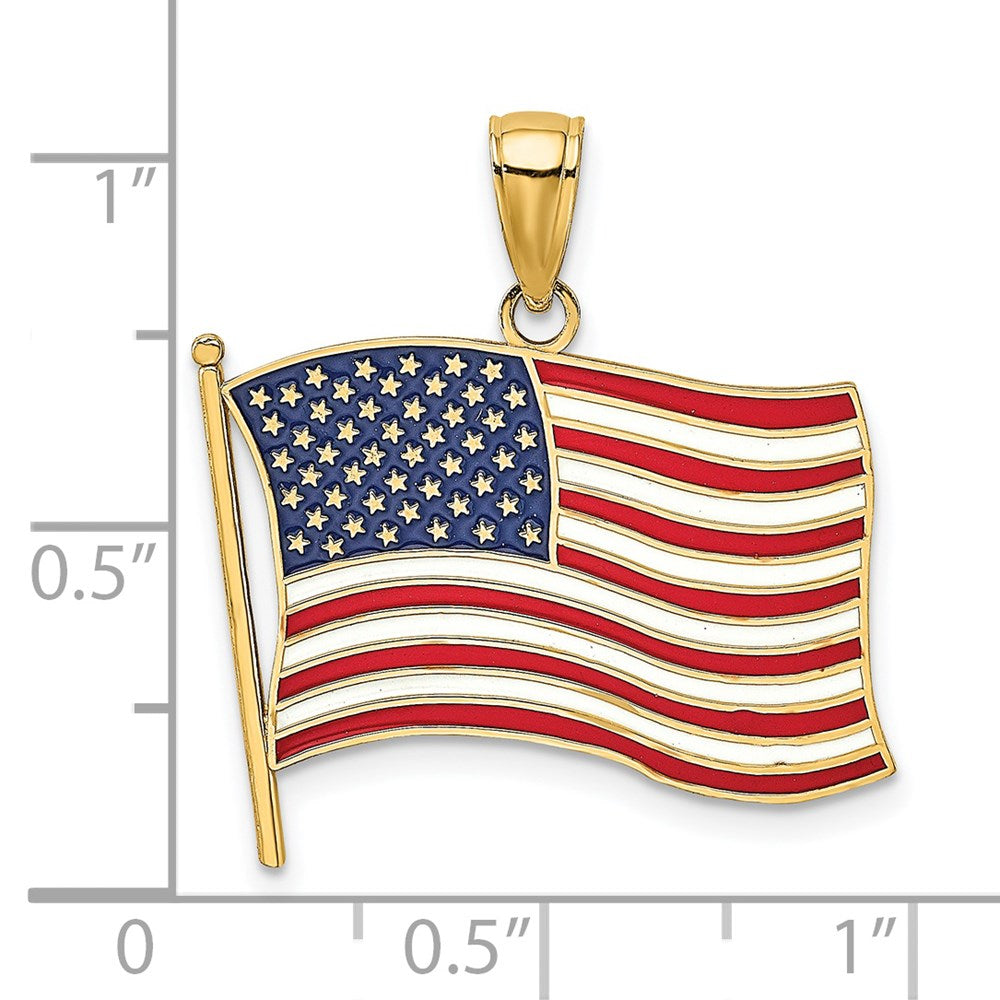 14k Yellow Gold w/ Enamel American Flag Charm