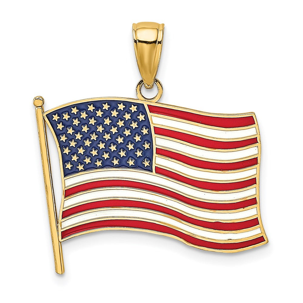 14k Yellow Gold w/ Enamel American Flag Charm