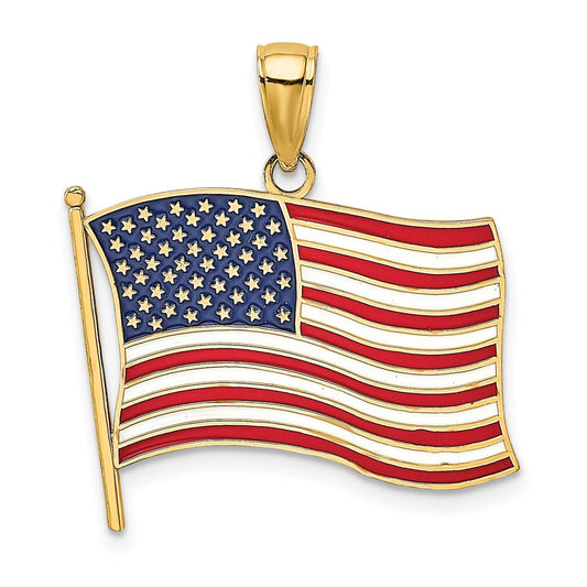 14k Yellow Gold w/ Enamel American Flag Charm