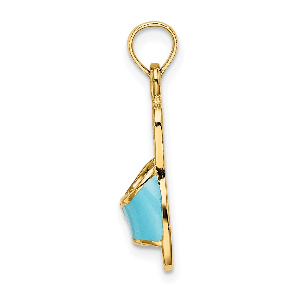 14k Yellow Gold  3D W/ Aqua Enamel Summer Slipper Charm