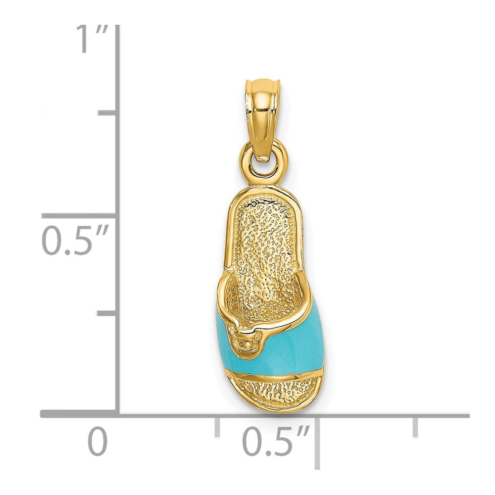 14k Yellow Gold  3D W/ Aqua Enamel Summer Slipper Charm