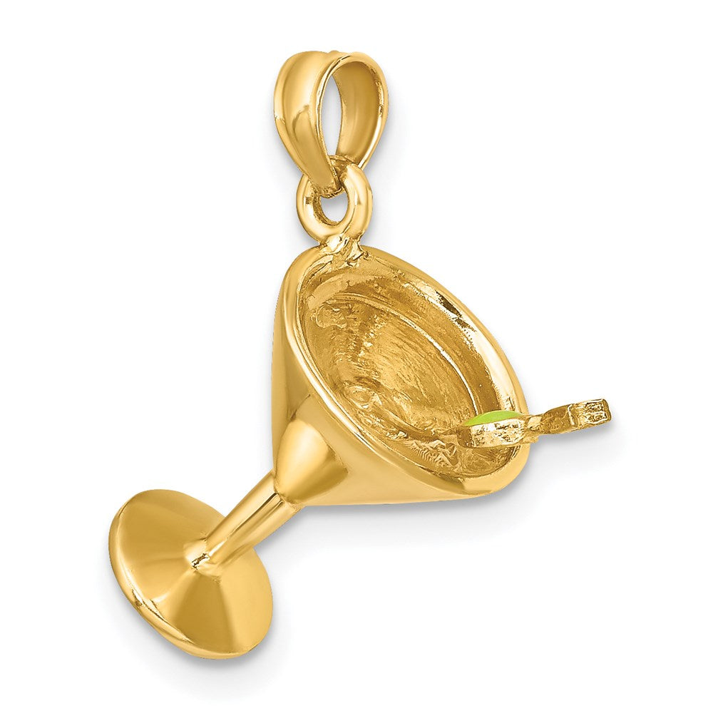 14k Yellow Gold 3-D Martini w/Olive Charm