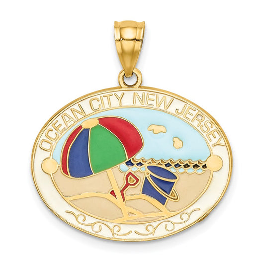 14k Yellow Gold Multi-Color Enamel OCEAN CITY NEW JERSEY Beach Charm