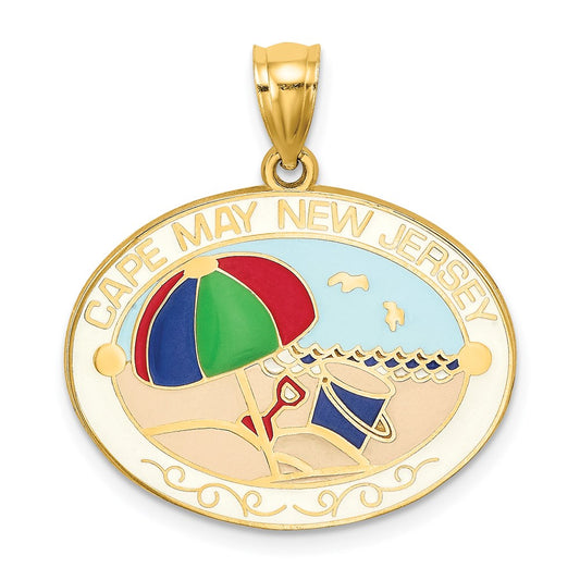 14k Yellow Gold Multi-Color Enamel CAPE MAY NEW JERSEY Beach Scene Charm