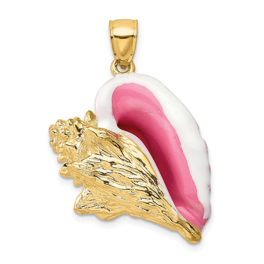 14k Yellow Gold 3-D Enamel Large Conch Shell Charm