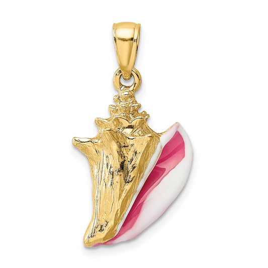 14k Yellow Gold 3-D Enamel Conch Shell Charm