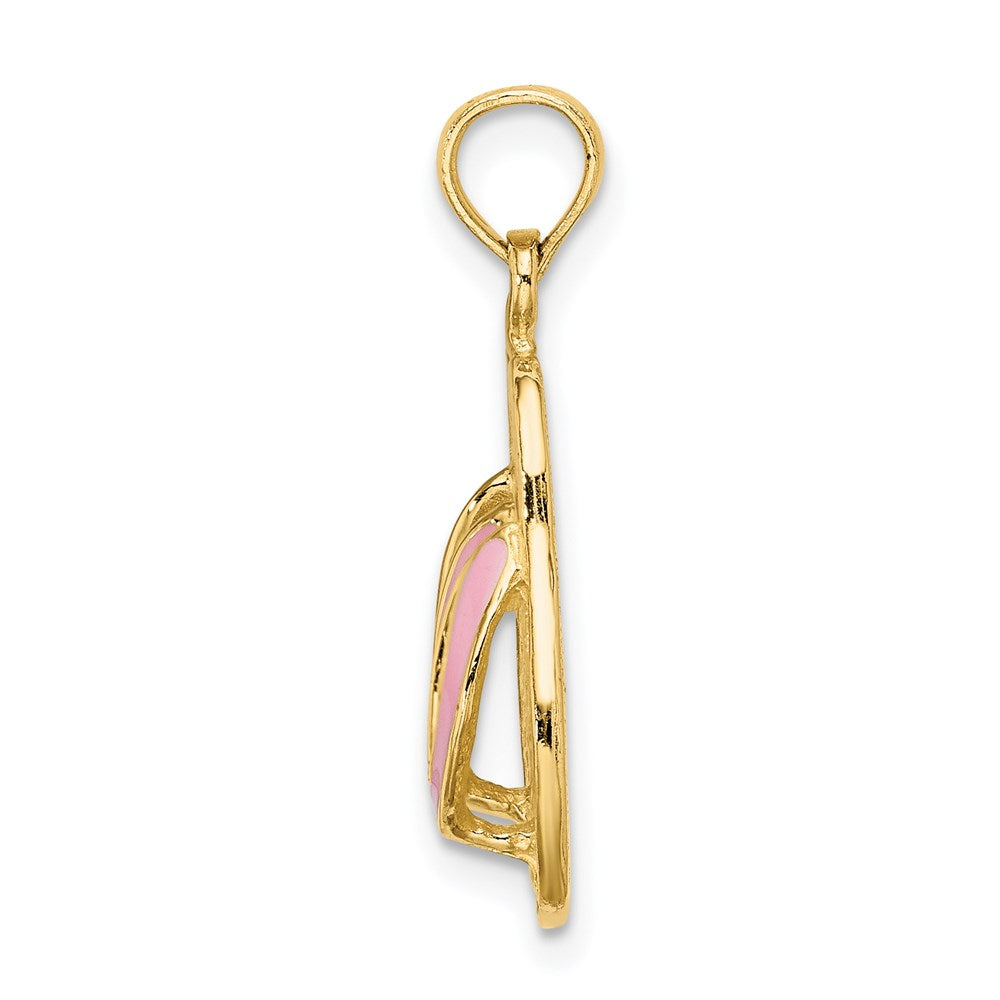 14k Yellow Gold  3D W/ Pink Enamel Double Flip-Flop Charm