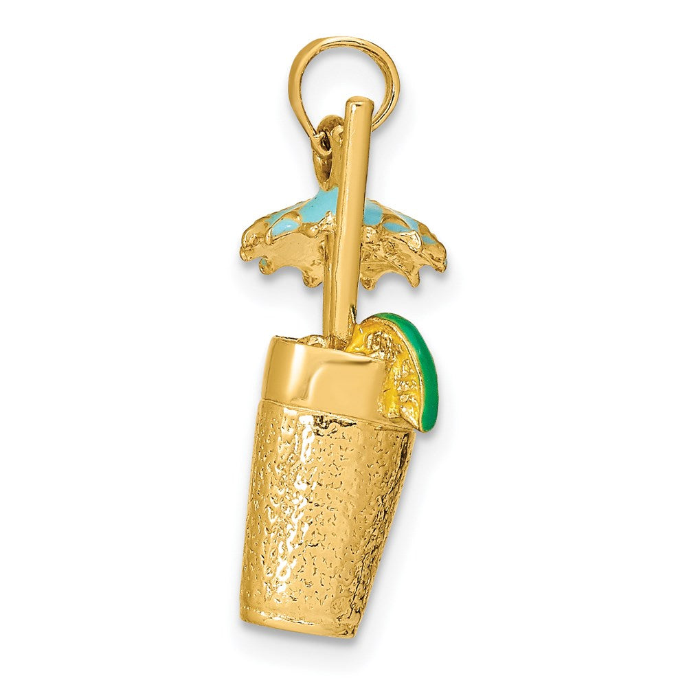 14k Yellow Gold 3-D Cocktail Drink w/ Enamel Umbrella and Lime Charm