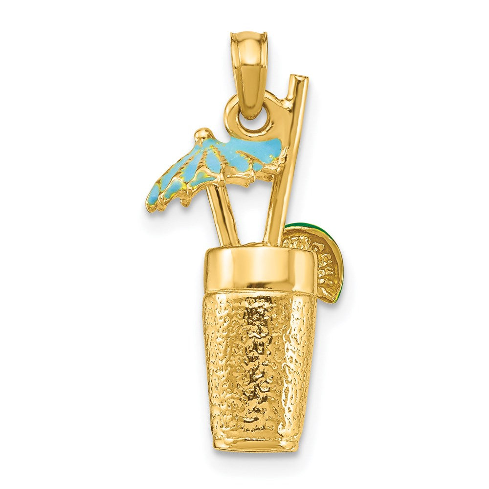 14k Yellow Gold 3-D Cocktail Drink w/ Enamel Umbrella and Lime Charm