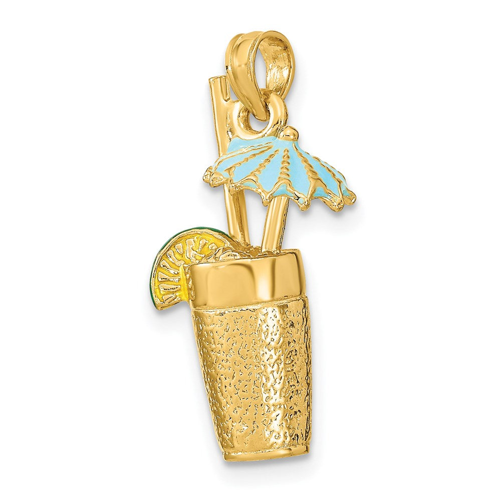 14k Yellow Gold 3-D Cocktail Drink w/ Enamel Umbrella and Lime Charm