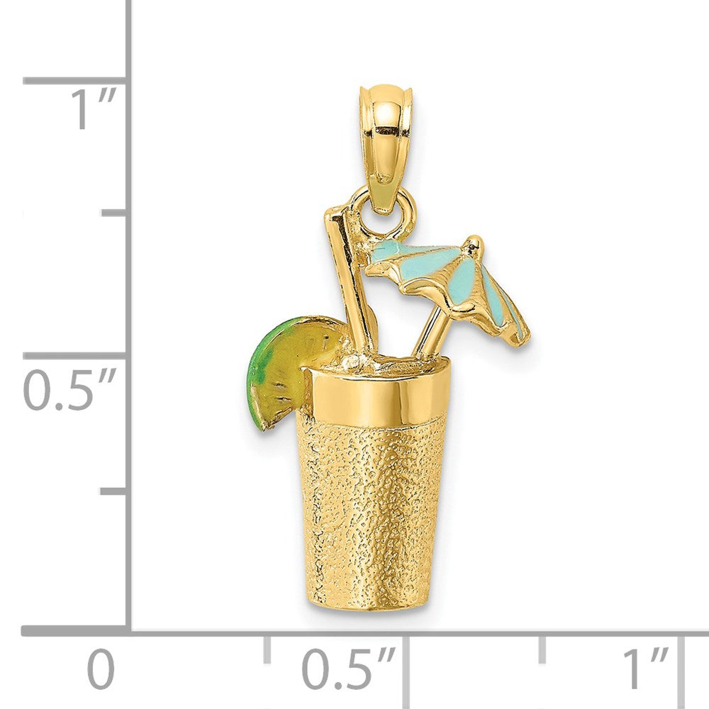 14k Yellow Gold 3-D Cocktail Drink w/ Enamel Umbrella and Lime Charm