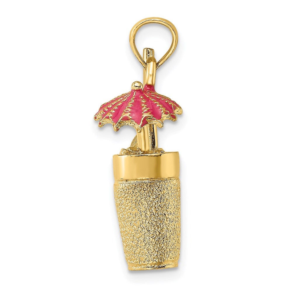 14k Yellow Gold 3-D Cocktail Drink w/Fuschia Enamel Umbrella and Lime Charm