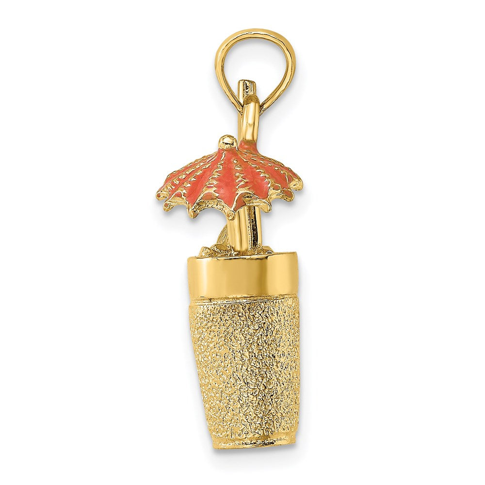 14k Yellow Gold 3-D Cocktail Drink w/Orange Enamel Umbrella and Lime Charm