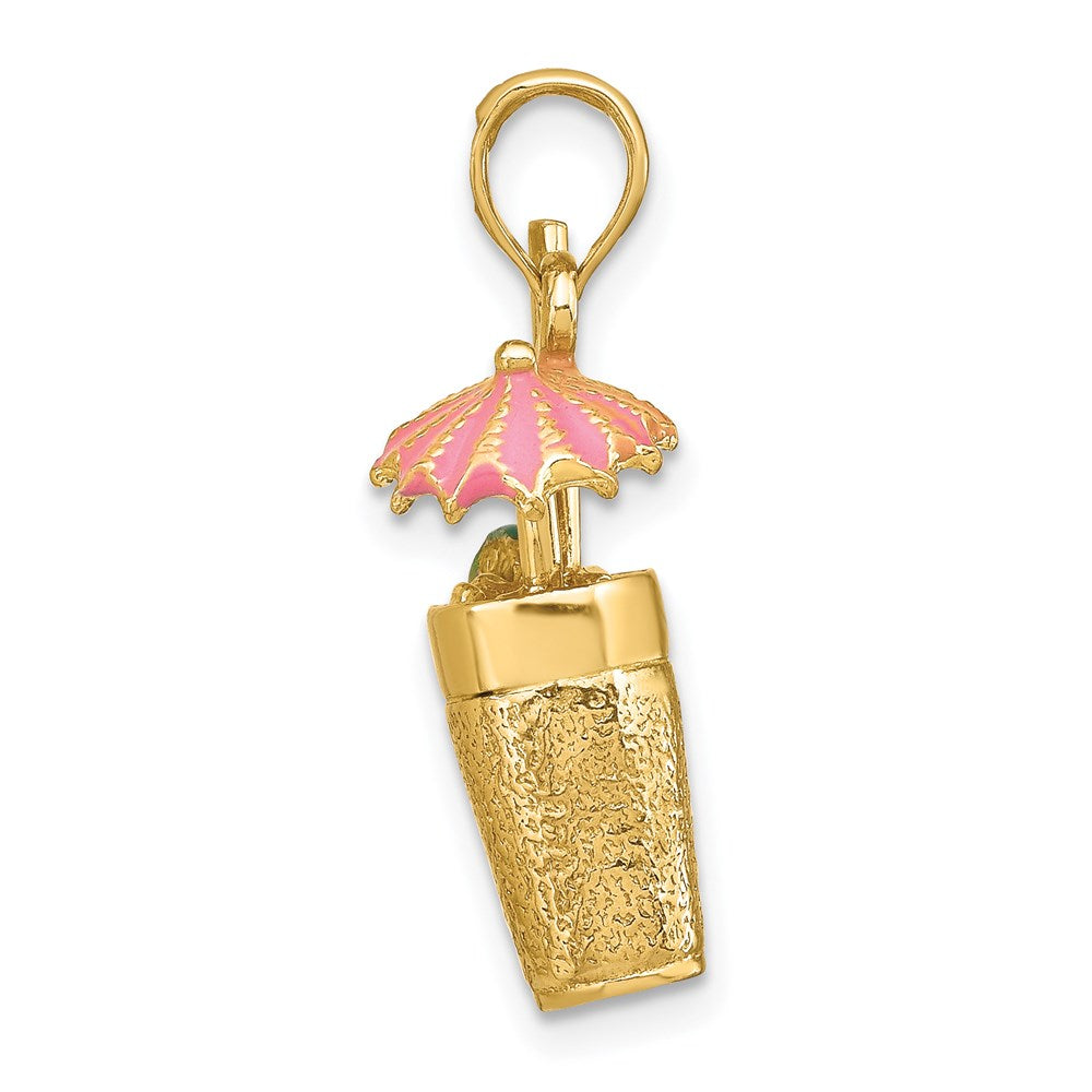 14k Yellow Gold 3-D Cocktail Drink w/Pink Enamel Umbrella Charm