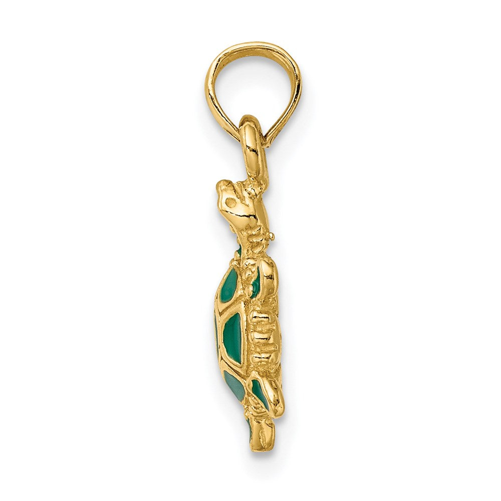 14k Yellow Gold Green Enamel 3-D Land Turtle Charm