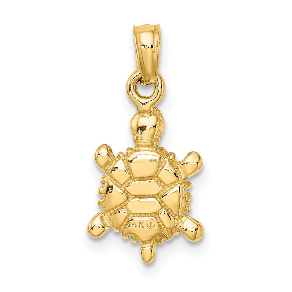 14k Yellow Gold Green Enamel 3-D Land Turtle Charm