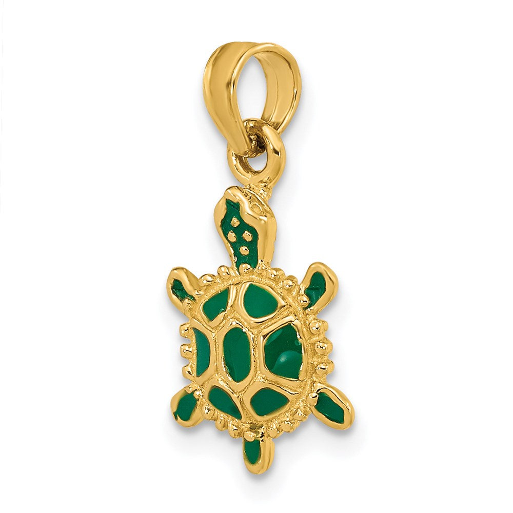 14k Yellow Gold Green Enamel 3-D Land Turtle Charm