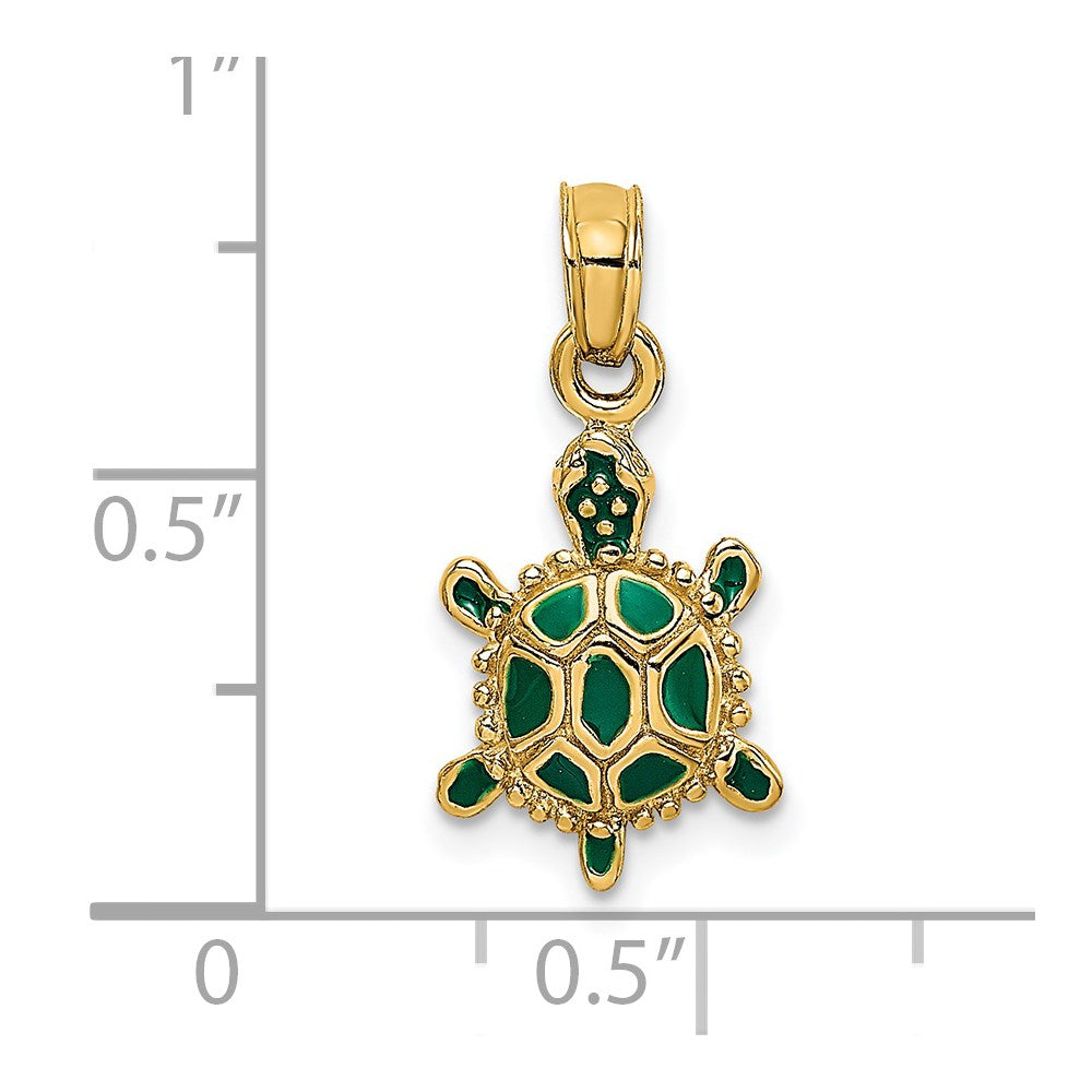 14k Yellow Gold Green Enamel 3-D Land Turtle Charm