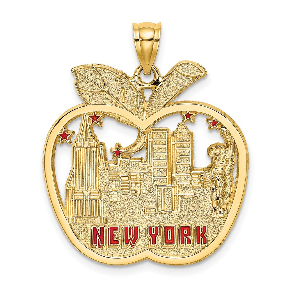 14k Yellow Gold Red Enamel NEW YORK Apple w/NY Skyline Charm