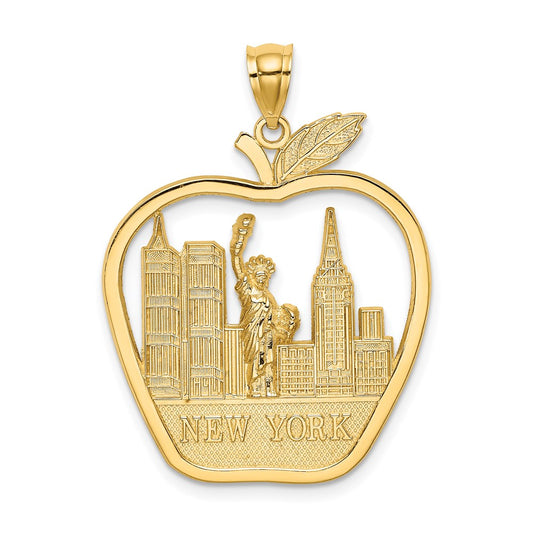 14k Yellow Gold NEW YORK Apple w/New York Skyline and Statue of Liberty Charm