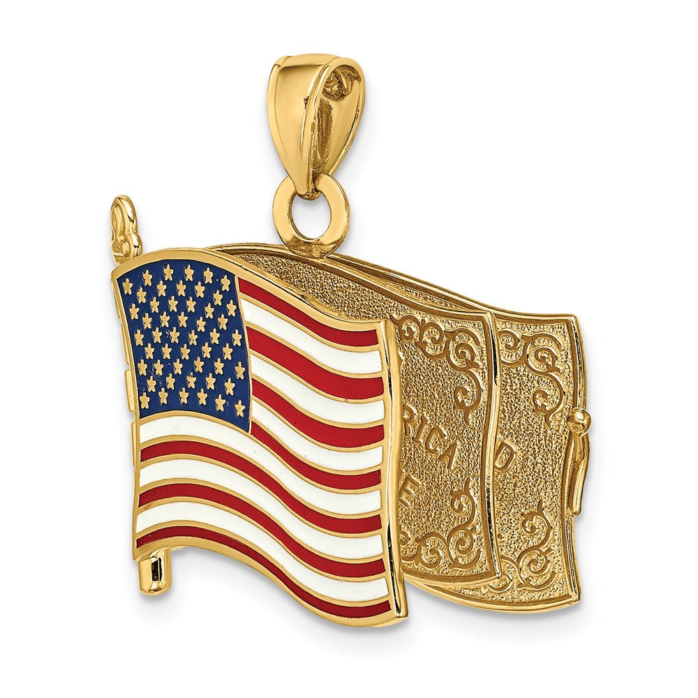 14k Yellow Gold w/ Enamel 3-D Pledge Of Allegiance Flag Book Charm