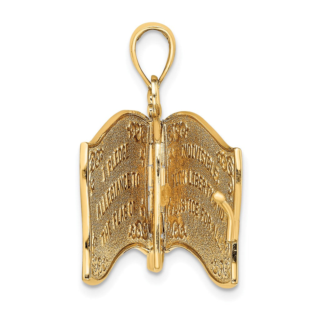 14k Yellow Gold w/ Enamel 3-D Pledge Of Allegiance Flag Book Charm