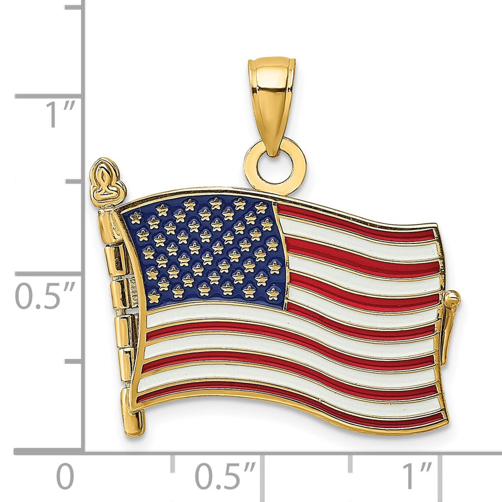 14k Yellow Gold w/ Enamel 3-D Pledge Of Allegiance Flag Book Charm