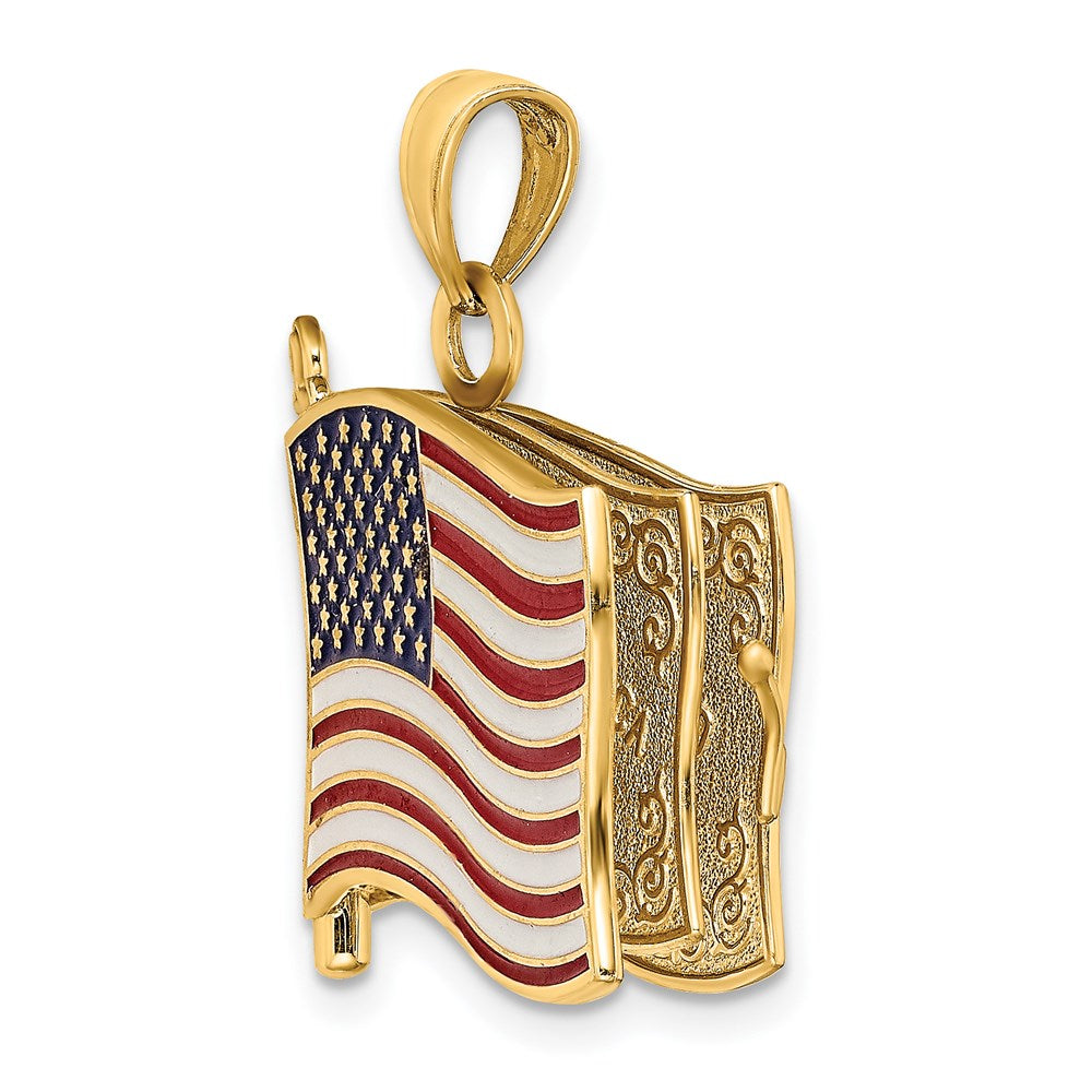 14k Yellow Gold w/ Enamel 3-D Pledge Of Allegiance Flag Book Charm