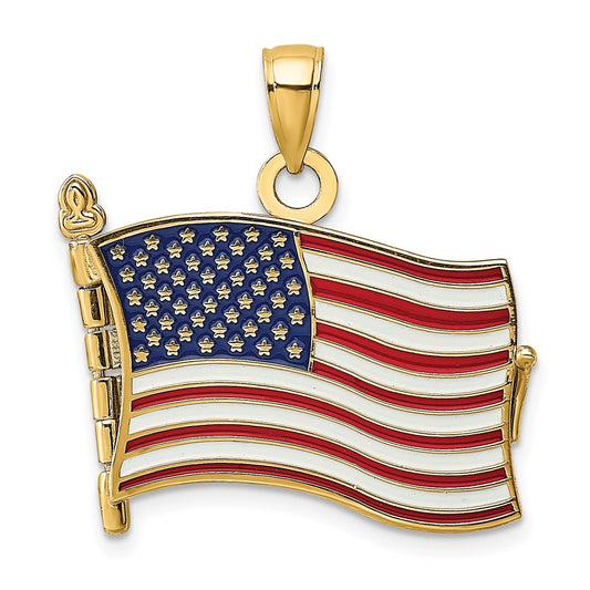 14k Yellow Gold w/ Enamel 3-D Pledge Of Allegiance Flag Book Charm