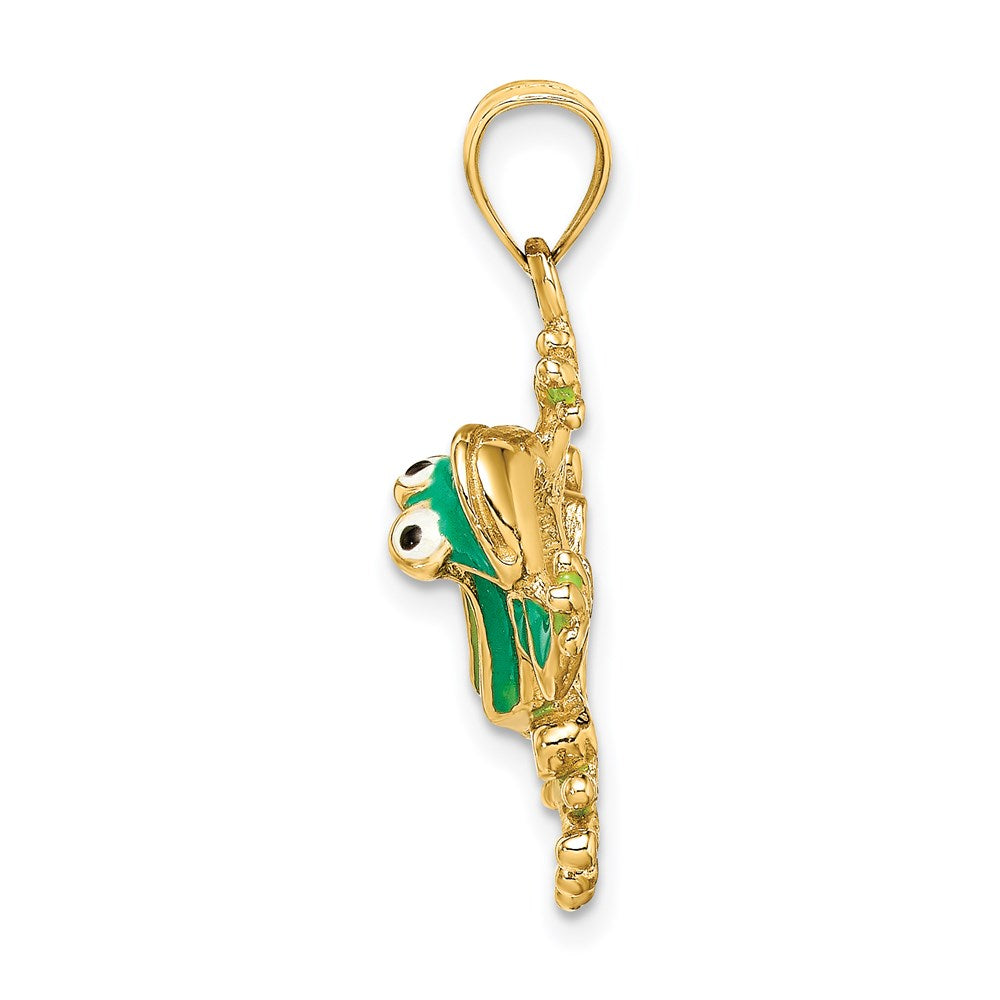 14k Yellow Gold Green Enameled 2-D Frog Charm