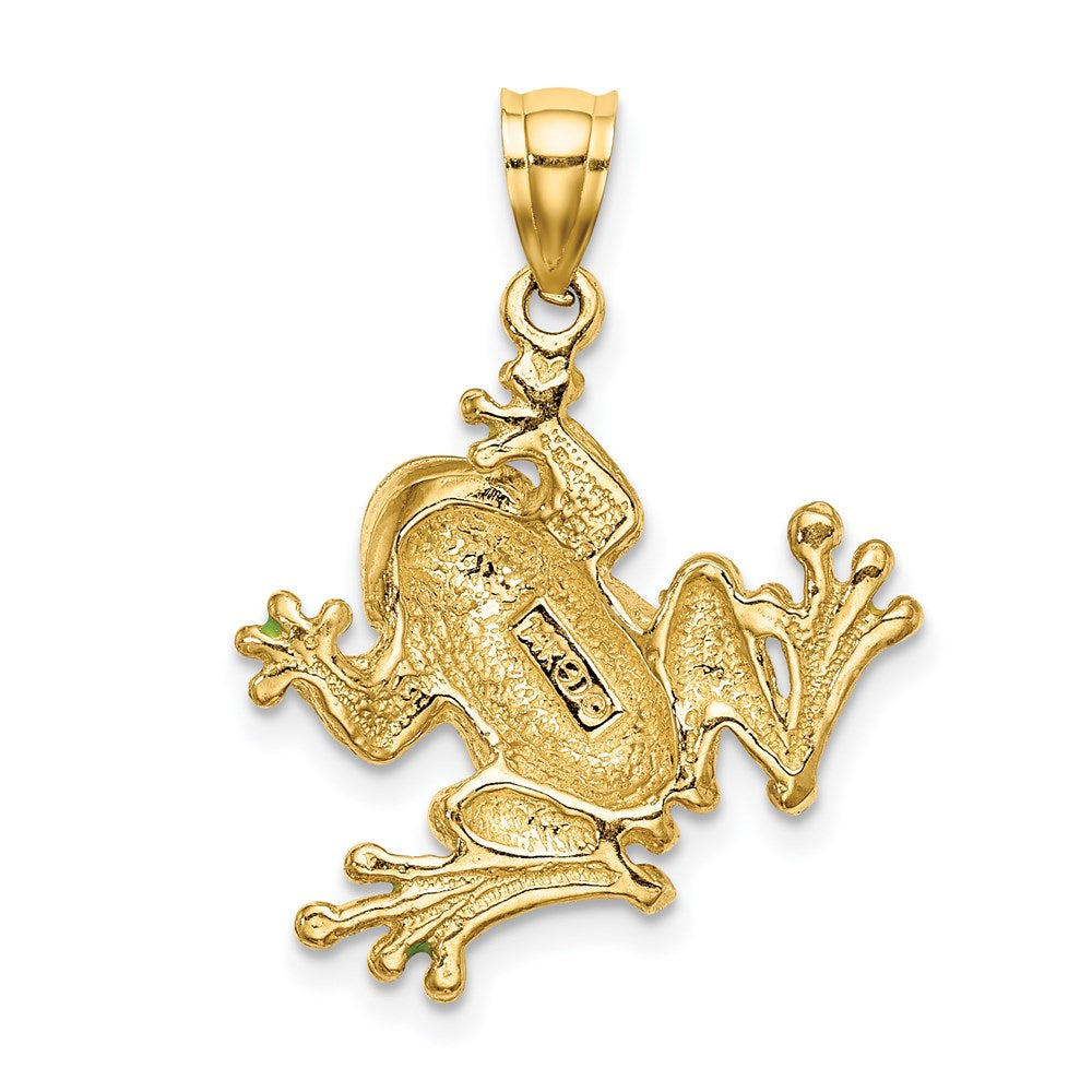 14k Yellow Gold Green Enameled 2-D Frog Charm