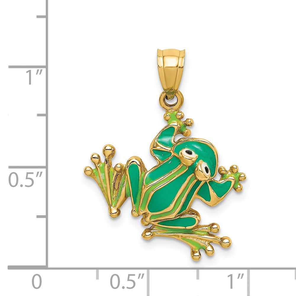 14k Yellow Gold Green Enameled 2-D Frog Charm