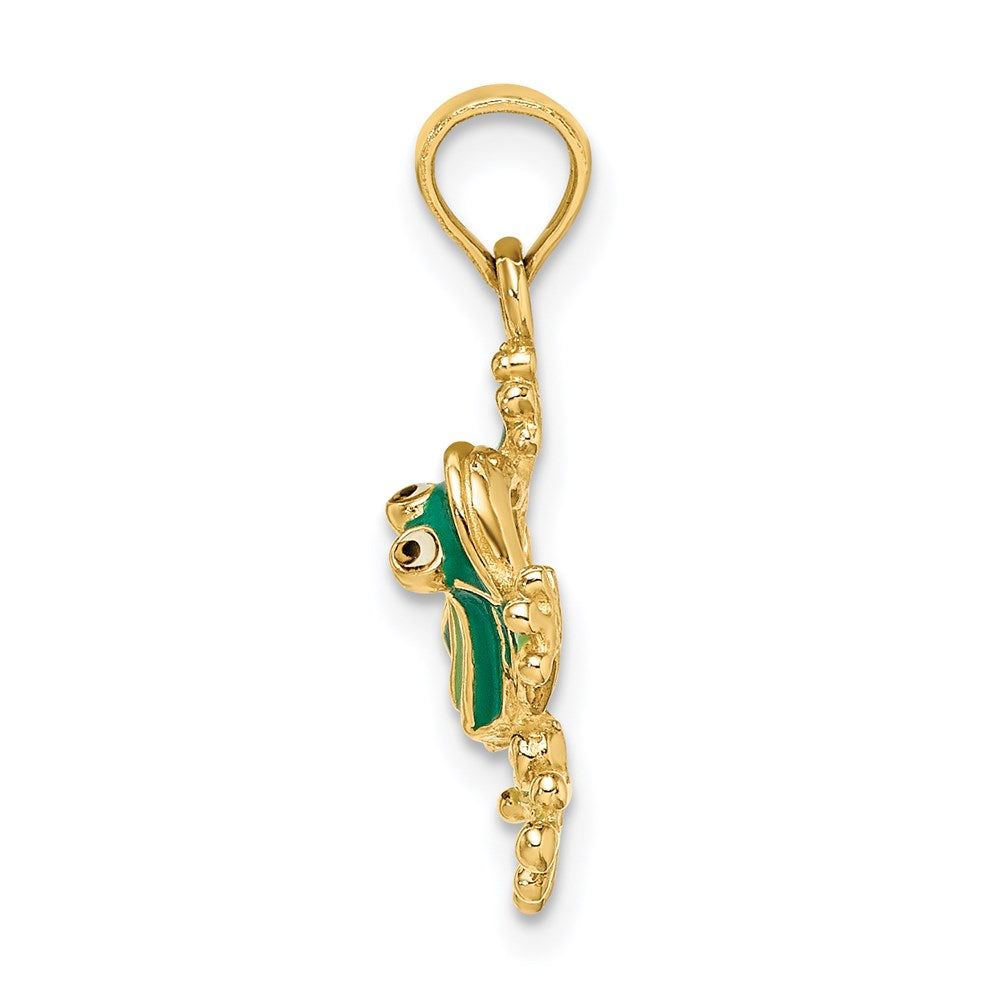 14k Yellow Gold Green Enameled 2-D Small Frog Charm