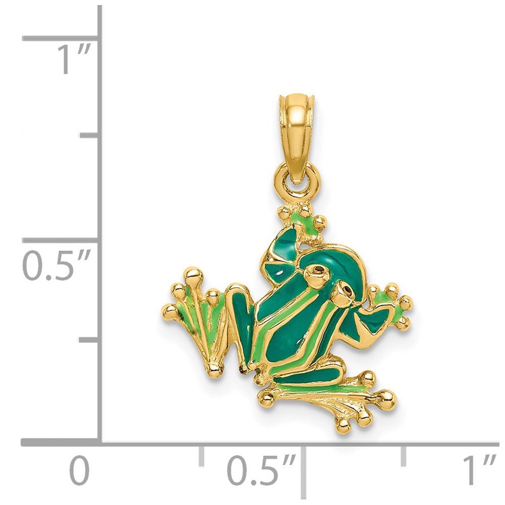 14k Yellow Gold Green Enameled 2-D Small Frog Charm