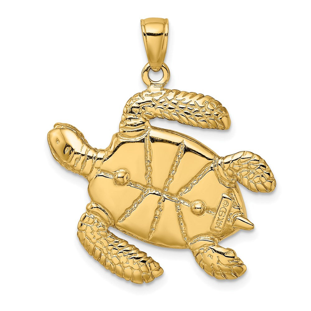 14k Yellow Gold 3-D Brown Enamel Large Sea Turtle Charm