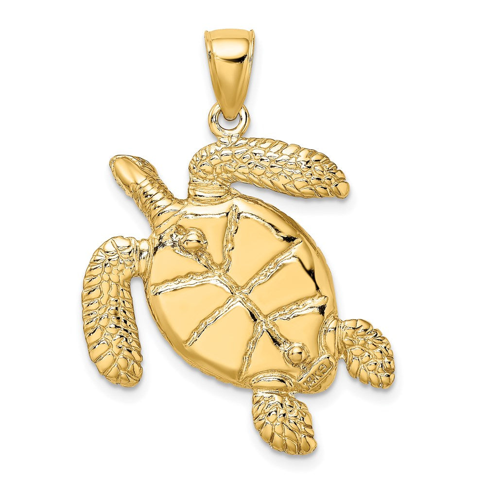 14k Yellow Gold 3-D Brown Enamel Textured Sea Turtle Charm