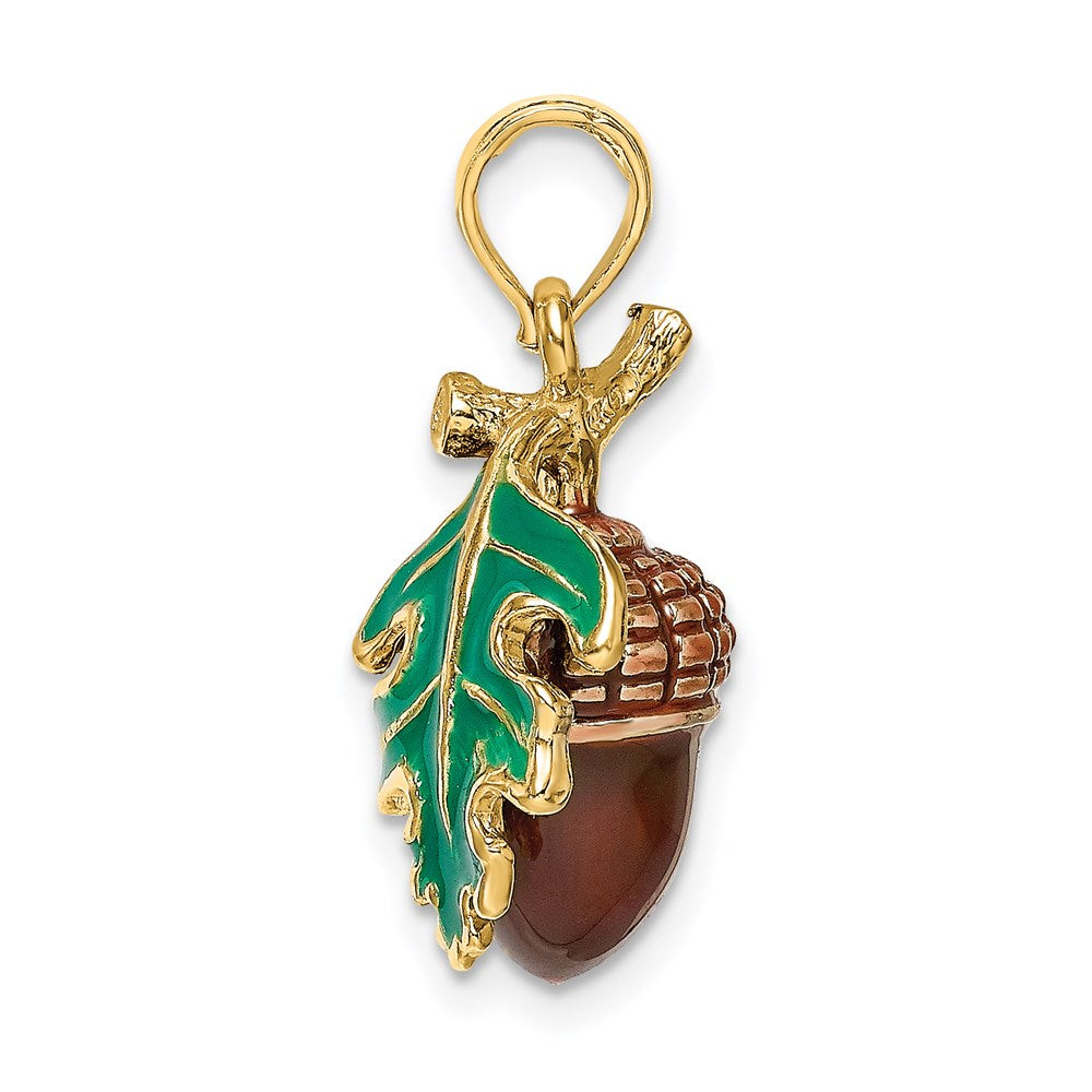 14k Yellow Gold 3-D Enameled Acorn w/Leaf Charm