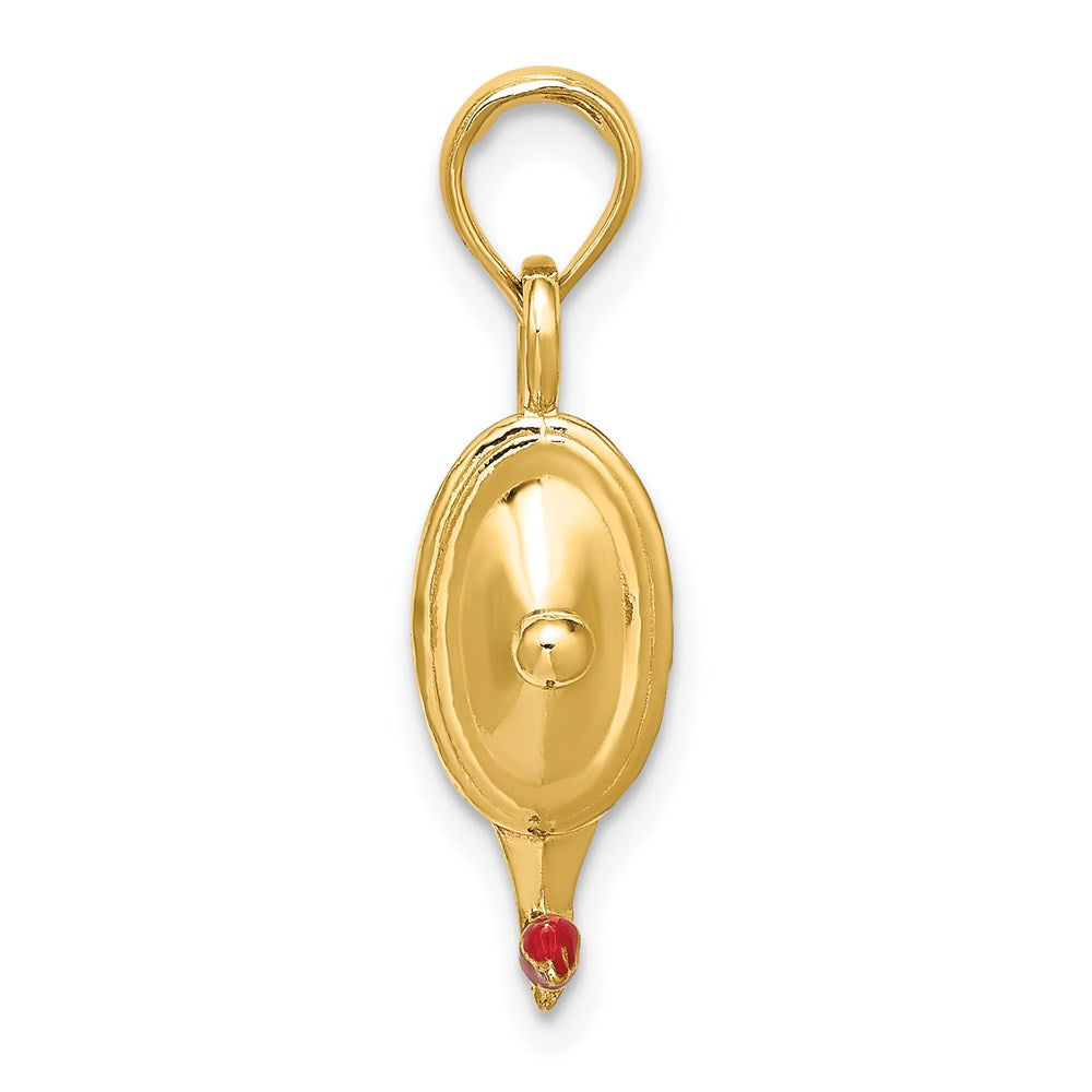 14k Yellow Gold W/ Red Enamel Polished 3-D Genie Lamp Charm