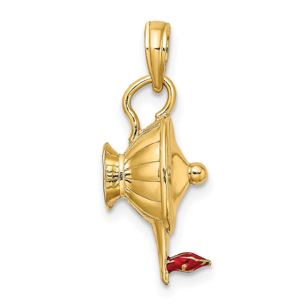 14k Yellow Gold W/ Red Enamel Polished 3-D Genie Lamp Charm