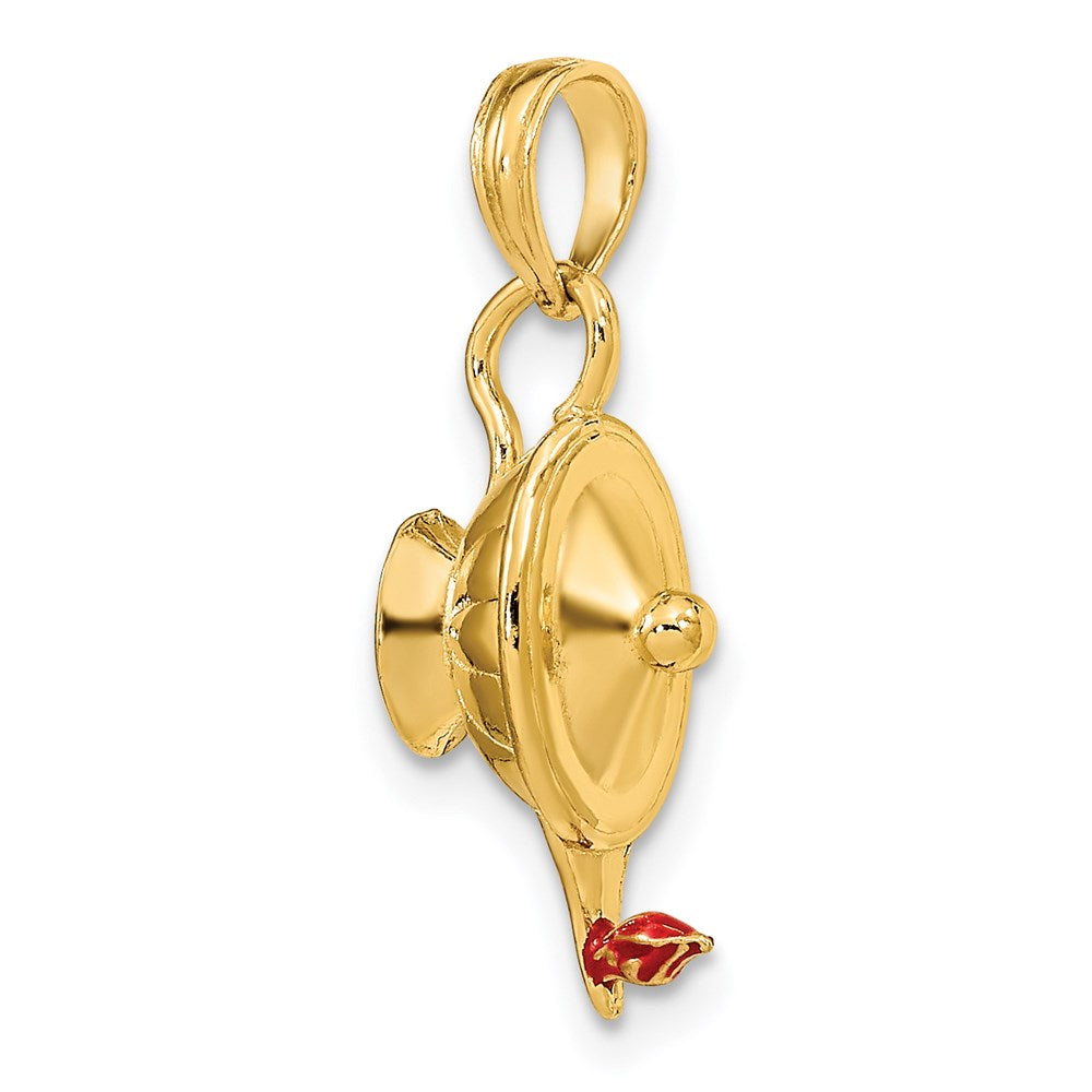 14k Yellow Gold W/ Red Enamel Polished 3-D Genie Lamp Charm