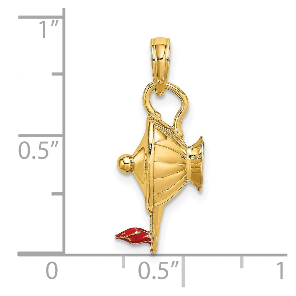 14k Yellow Gold W/ Red Enamel Polished 3-D Genie Lamp Charm