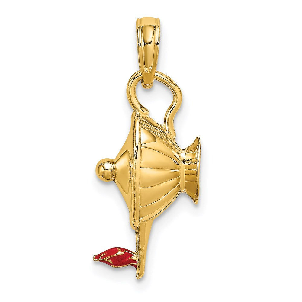 14k Yellow Gold W/ Red Enamel Polished 3-D Genie Lamp Charm