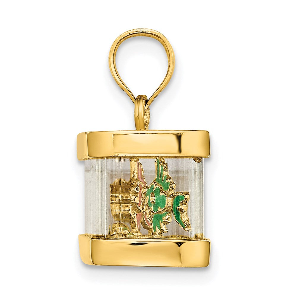 14k Yellow Gold 3-D Moveable Enamel Fish Aquarium Charm