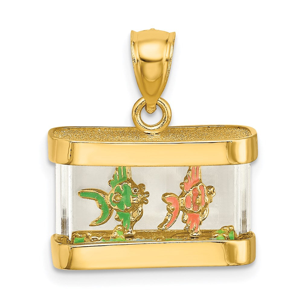 14k Yellow Gold 3-D Moveable Enamel Fish Aquarium Charm