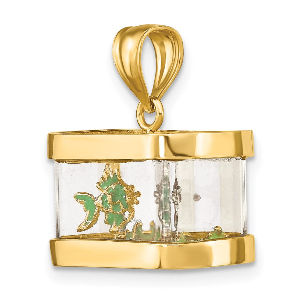 14k Yellow Gold 3-D Moveable Enamel Fish Aquarium Charm