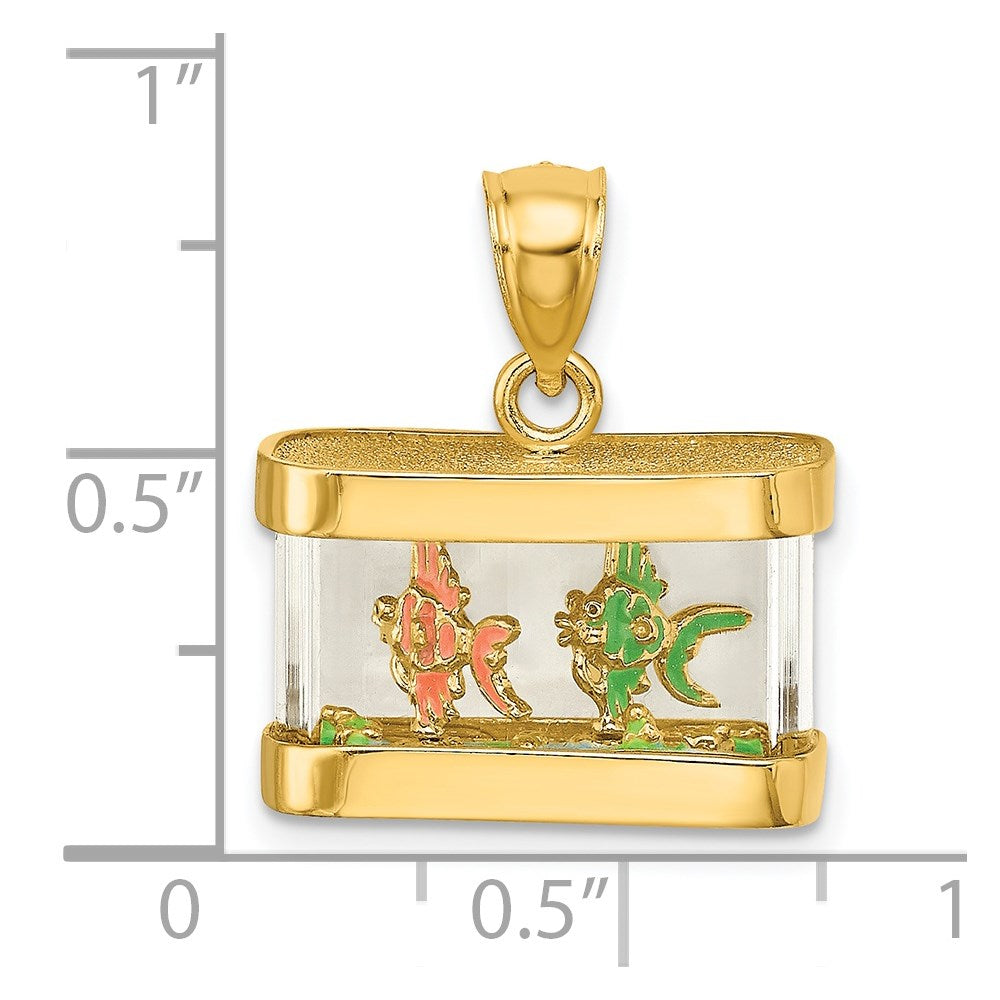 14k Yellow Gold 3-D Moveable Enamel Fish Aquarium Charm