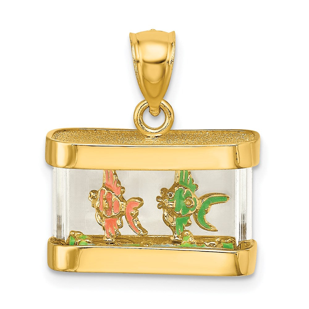 14k Yellow Gold 3-D Moveable Enamel Fish Aquarium Charm