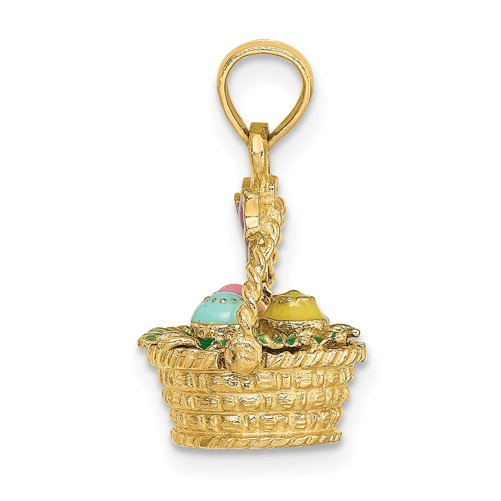 14k Yellow Gold 3-D Enameled Easter Basket w/Bow and Eggs Charm